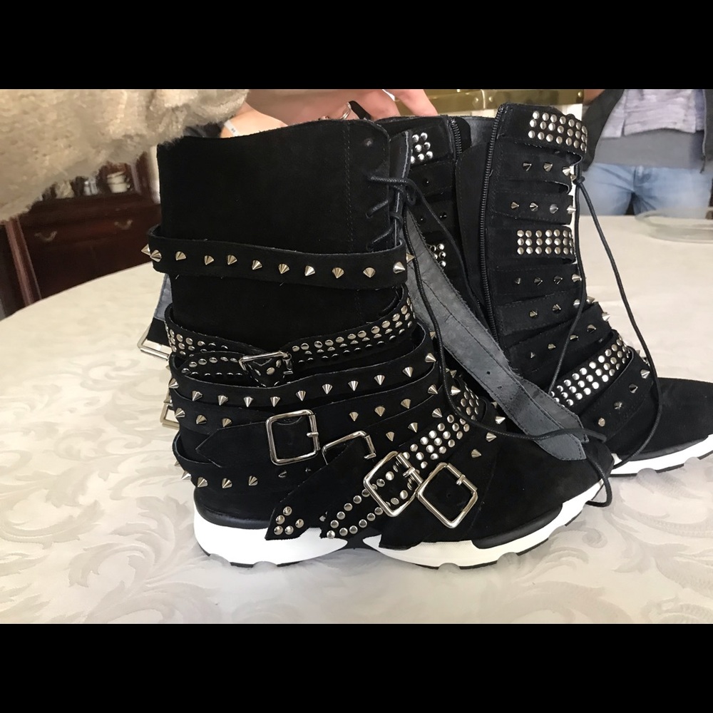 Jeffrey Campbell black buckle high top sneakers